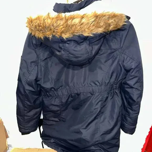 Big Chill Expedition Series Navy Blue Winter Parka Jacket Faux Fur Lined